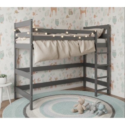 grafit színű, 90x200 cm-es emelt ágy galériával a tárgyalóban