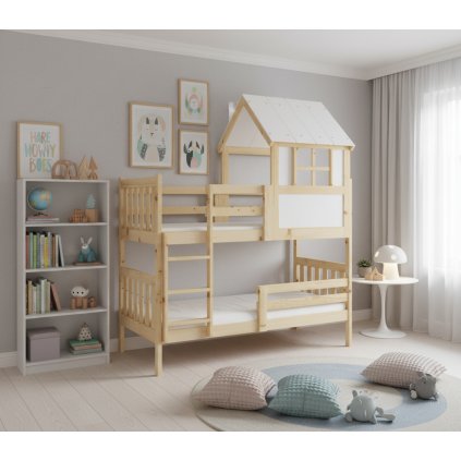 Montessori emeletes ágy Kacper 90x190cm fehérfenyő gyerekszobába