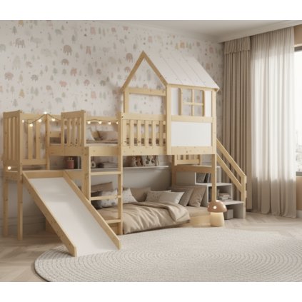 tökéletes gyerek mezzanine ágy házzal és lépcsővel a gyerekszobában a gyerekszobában