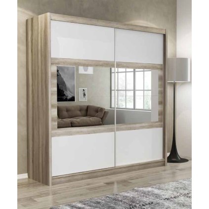 modern éjjeliszekrény SALWADOR 203 tölgyfa canyon fehér tükör