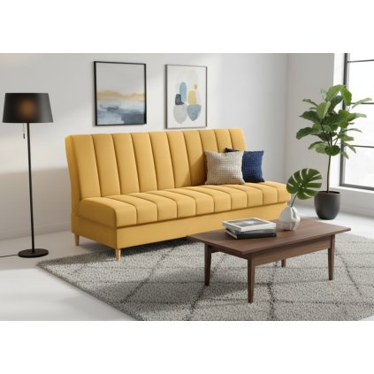 kárpitozott nina180 kanapé ívelt varrással, kronos01 fa lábakkal a belső térben