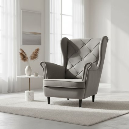 elegáns szürke fotel női bársonyból