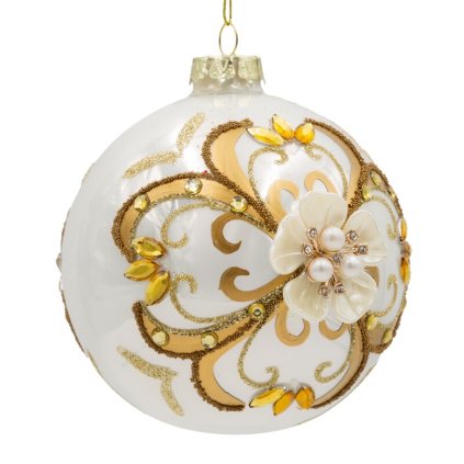 Karácsonyi dekoráció LABDÁK 570 | üveg fehér/arany 10 cm 0