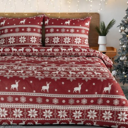 Karácsonyi ágyneműhuzat egyszemélyes ágyba OSLO | piros/fehér 140 x 200 cm 0