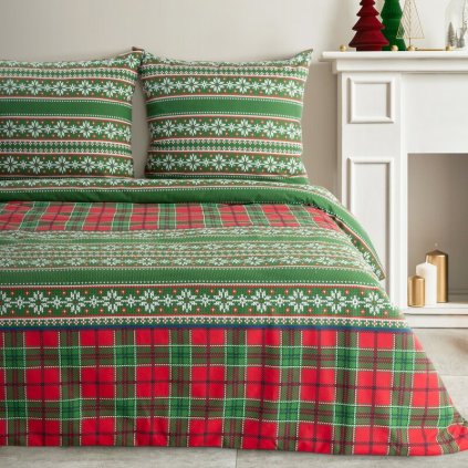 Karácsonyi ágyneműhuzat egyszemélyes ágyhoz AURORA | zöld/piros 140 x 200 cm 0