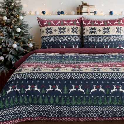 Karácsonyi ágyneműhuzat SKANDY egyszemélyes ágyhoz | kék/bordó 140 x 200 cm 0