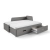 szürke Maya ágy kiterítve matracokkal és fiókkal
