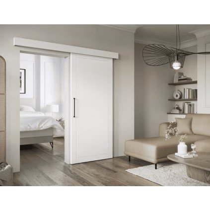 luxusne posuvne dvere charlise biela s ciernou uchytkou