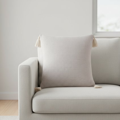 obliecka na vankus boho 3 bezova 45 x 45 cm v obyvacke