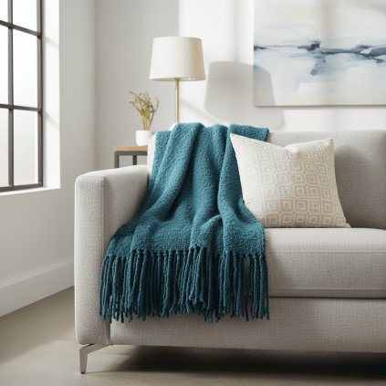 deka bela tmavomodra 150 x 180 cm na kresle