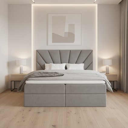 manželská posteľ boxspring EMMA 6 sivá s úložným priestorom v spalni