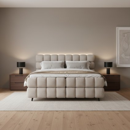 dizajnova postel sabeno bezova royal18 na vyssich nohach 160x200cm