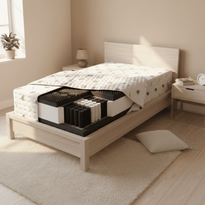 Kvalitný taštikový matrac z profilovanej kvalitnej peny v posteli