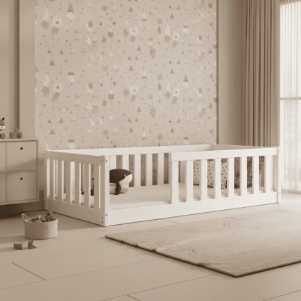 montessori detska postel balasime biela v deskej izbe