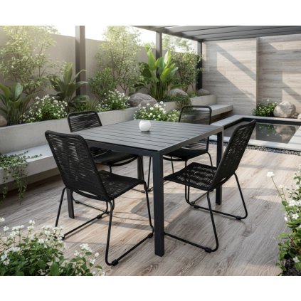 hliníkový záhradný stôl BRISA so stoličkami ENIGMA vyniká svojim prevedením a kvalitou na terase
