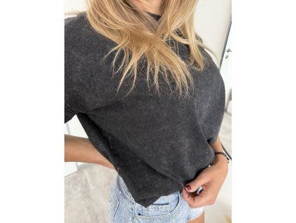 Černé oversize tričko s kamínky Elya Spark