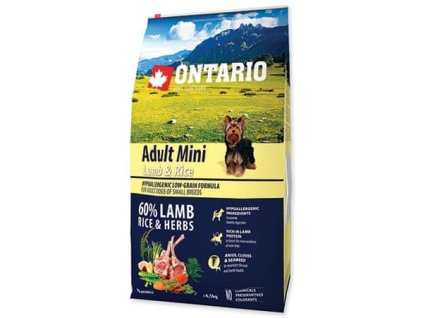 Granule ONTARIO Adult Mini Lamb & Rice 6,5 kg / pro dospělé psy malých plemen / jehněčí a rýže / POŠKOZENÝ OBAL