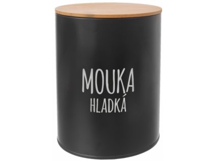 Dóza BLACK s nápisem MOUKA HLADKÁ / pr. 13 cm / černá