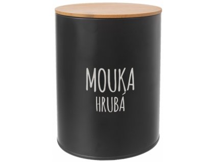 Dóza BLACK s nápisem MOUKA HRUBÁ / pr. 13 cm / černá