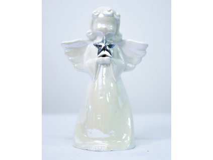 Porcelánový svítící anděl s hvězdou DUE ESSE / 25 cm