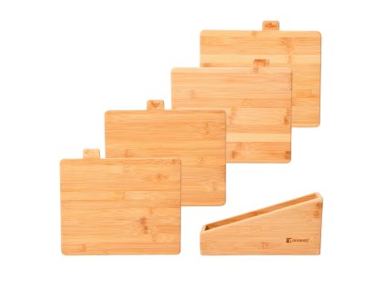 4-dílná sada bambusových prkének na krájení z držákem Bergner / 5 ks / hnědá