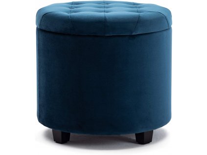 Taburet 45cm kulatý polstrovaný sedák HNNHOME / taburet / sametová podnožka / modrá
