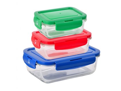 Sada obědových boxů Benetton, borosilikátové sklo, 3 ks / červená / modrá / zelená
