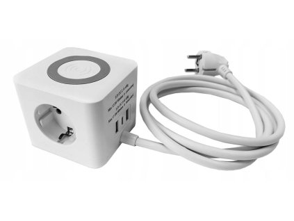 Prodlužovací kabel CUBE s USB a bezdrátovou nabíječkou QI / 1,5m