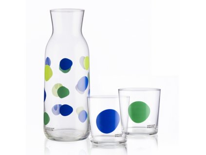 Set karafy a 2 sklenic United Colors of Benetton / 108 cl / 2x 35 cl / sklo s barevnými puntíky