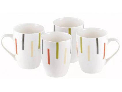 4-dílná sada porcelánových hrnků United Colors of Benetton New Bone China / 360 ml / bílá s barevnými proužky