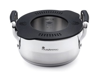 Kuchyňský hrnec se silikonovým víkem MasterPro / Ø 16 cm / nerez / černá