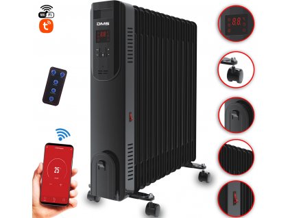 Olejový radiátor DMS Germany OR-11W / 2500 W / Wi-Fi / do 30 m² / LED displej / černá