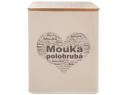 Dóza Srdce na skladování polohrubé mouky / výška 14 cm / plech / dřevěné víčko