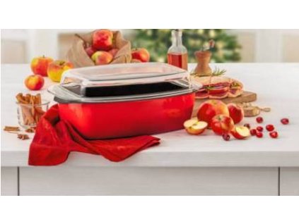 Hranatý pekáč Silit ENERGY RED se skleněnou poklicí 32x21 cm