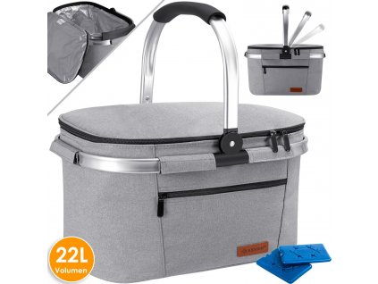 Chladicí box Kesser / piknikový košík / koš na přepravu potravin / 22l / chladicí taška / šedý