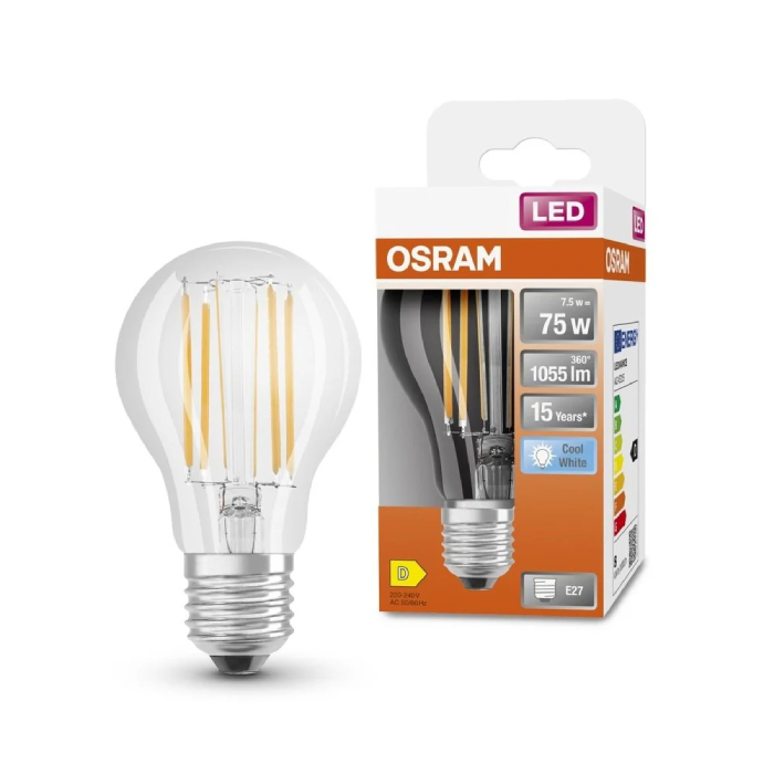 Průhledná klasická LED žárovka Osram STAR / E27 / 7,5 W / studená bílá
