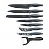 Sada 7 nepřilnavých nožů + škrabka Royalty Line RL-CB7 / černá