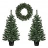 Vánoční sada 2 stromků a LED věnce / PVC / časovač / teplá bílá / vnitřní i venkovní použití / zelená