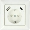 Zásuvka s USB nabíjením typu A/C / 2 USB porty / 16A / plast / kov / bílá