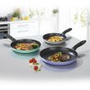 3x pánev BRATmaxx s nepřilnavým povrchem v pastelových barvách - 20 + 24 + 28 cm