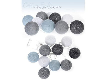Vícebarevné svítící koule COTTON BALL 10 ks - Bílá/ s. šedá/ šedá/ t. šedá