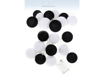 Vícebarevné svítící koule COTTON BALL 10 ks - Černá/ bílá