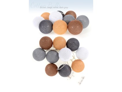 Vícebarevné svítící koule COTTON BALL 10 ks - Hnědá/ béžová/ bílá/ šedá