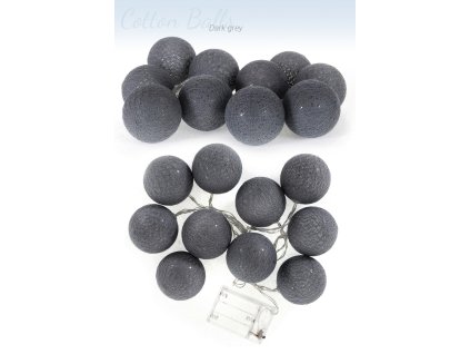 Vícebarevné svítící koule COTTON BALL 10 ks - Tmavě šedá