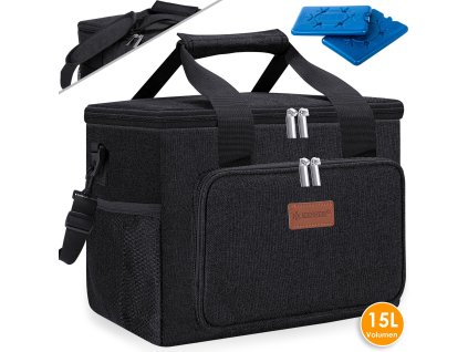 Chladicí box Kesser / piknikový košík / koš na přepravu potravin / 15l / chladicí taška / černý