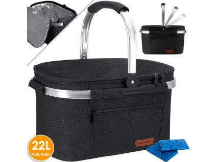 Chladicí box Kesser / piknikový košík / koš na přepravu potravin / 22l / chladicí taška / černý