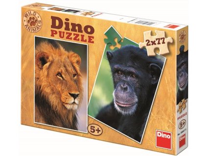 Dino Puzzle šimpanz & lev / 2 x 77 dílků