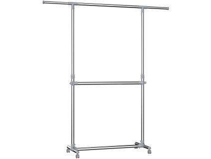 Mobilní věšák na oblečení dvojitý 113 - 198 x 49 x 101 - 163 cm / stříbrná / šedá