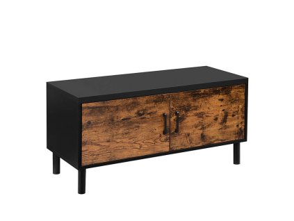Dřevěný botník s dvířky 100 x 35 x 38 cm / hnědá / černá