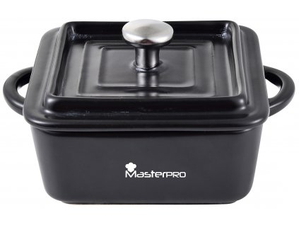 Hranatý kastrol Masterpro z kameniny s víkem / 13,5 x 10,6 x 4,5 cm / černá